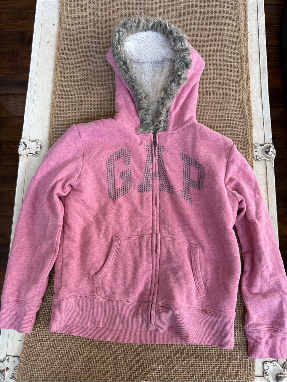 GAP Pink Girls' Hooded Zip-Up Sweatshirt with Faux-Fur Trim
